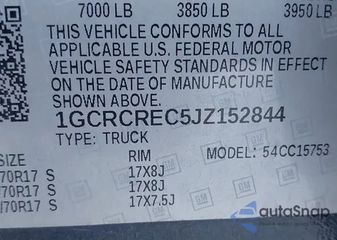 2018 Chevrolet Silverado C1500 Lt z USA, uszkodzony, nr VIN 1GCRCREC5JZ152844